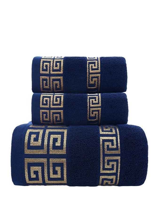 3 Pcs Bath Towel Set, Bath  Kitchen Cotton Luxury Bath Towels for Bathroom, Soft  Absorbent Bathroom Towels Set(1*70x140cm Bath Towel, 2*74x33cm Hand Towel)- Deep Blue - Image 1